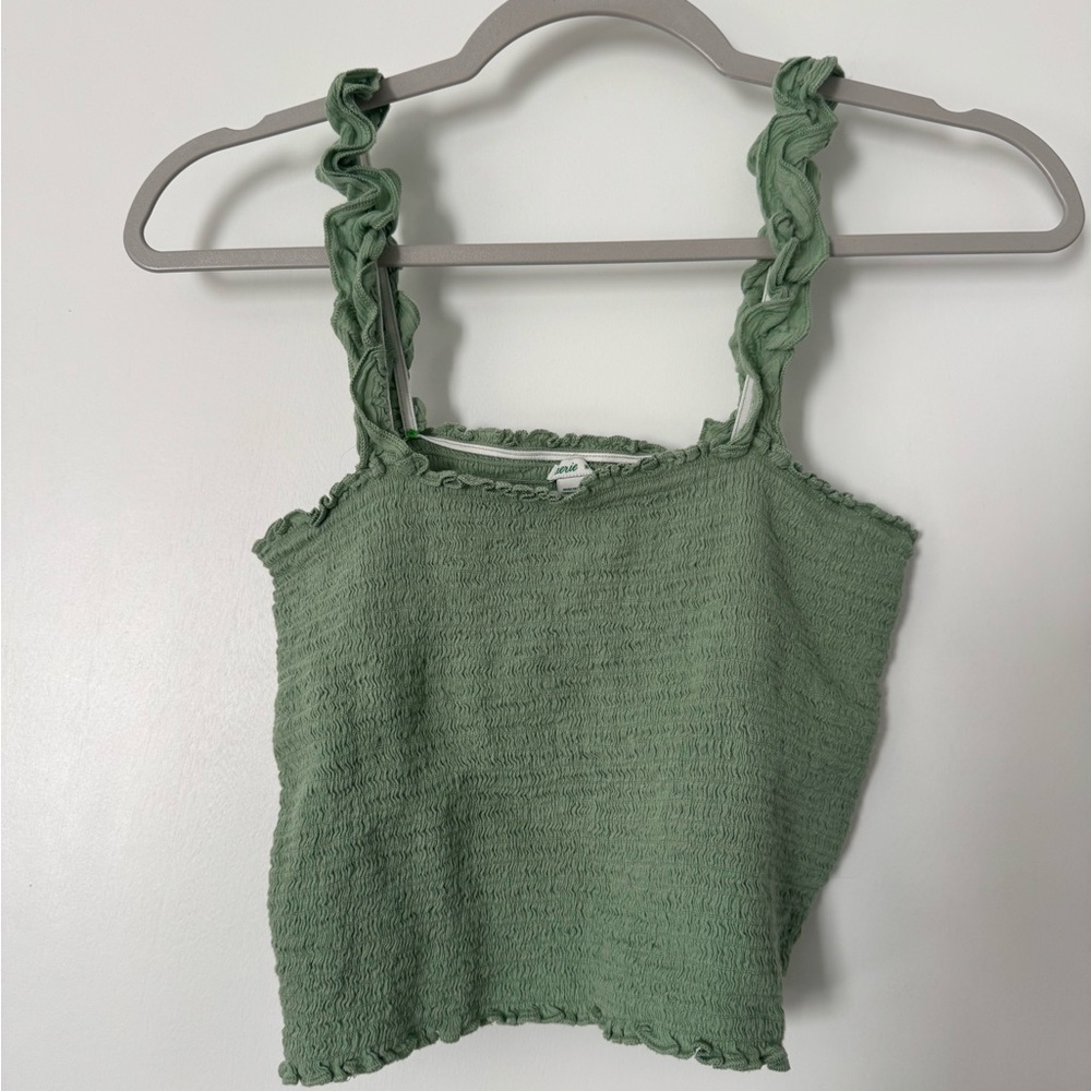 Aerie Green Sleeveless Ruffle Crop Top